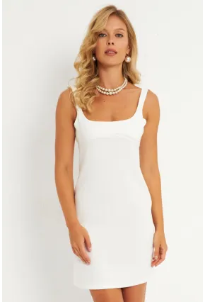 Kadın Ekru Kare Yaka Mini Elbise KED4291