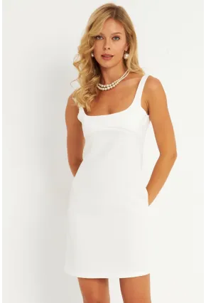 Kadın Ekru Kare Yaka Mini Elbise KED4291