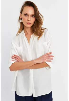Kadın Ekru Keten Gömlek MELT170