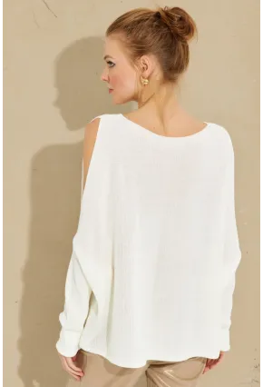 Kadın Ekru Kolu Yırtmaçlı Triko Bluz SMT221