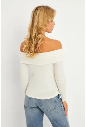 Kadın Ekru Madonna Yaka Bluz CG377