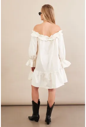 Kadın Ekru Madonna Yaka Midi Elbise PSG1012