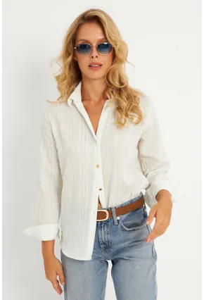 Kadın Ekru-Mavi Gömlek KED714
