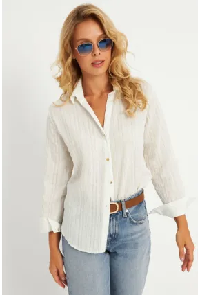 Kadın Ekru-Mavi Gömlek KED714