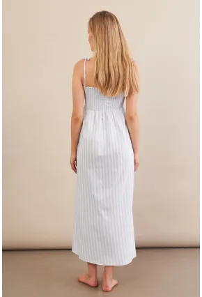 Kadın Ekru-Mavi Straplez çizgili Plaj Elbisesi OR502
