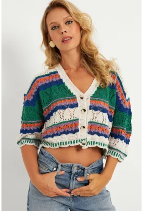 Kadın Ekru Multi Renkli Hırka MİW3851