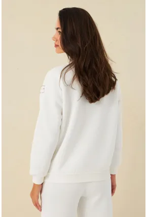 Kadın Ekru Omuzları İnci Detaylı Sweatshirt DY1424