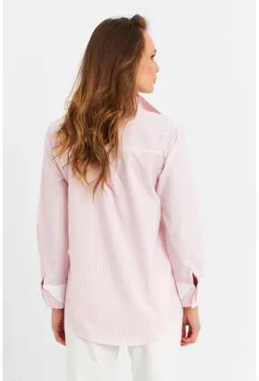 Kadın Ekru-Pembe Çizgili Gömlek MPC6041