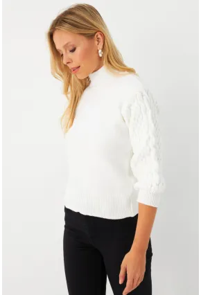 Kadın Ekru Pencereli Kazak SE4