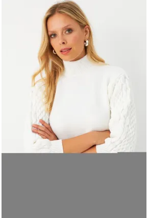 Kadın Ekru Pencereli Kazak SE4