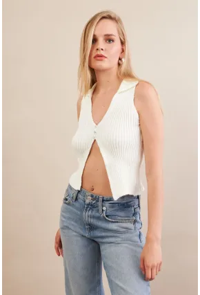 Kadın Ekru Polo Yaka Yumoş Yelek ZH050