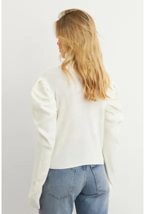 Kadın Ekru Prenses Kol Balıkçı Yaka Triko Bluz MSF2555