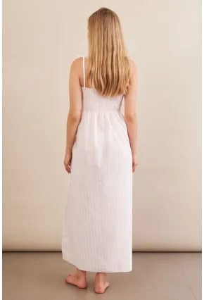 Kadın Ekru-Pudra Straplez Çizgili Plaj Elbisesi OR502
