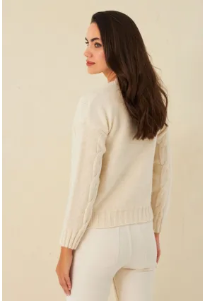 Kadın Ekru Saç Örgülü Hırka YV295