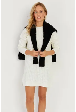 Kadın Ekru Saç Örgülü Triko Tunik KZ2505