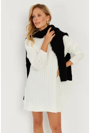 Kadın Ekru Saç Örgülü Triko Tunik KZ2505