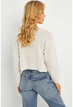 Kadın Ekru Salaş Kısa Triko Bluz YV281