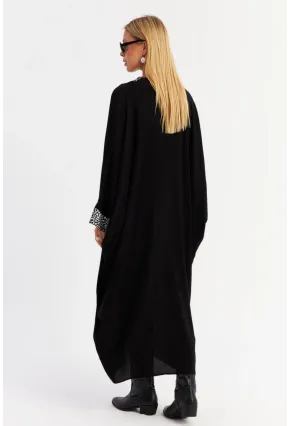 Kadın Ekru-Siyah Leopar Bloklu Maxi Elbise MALO15