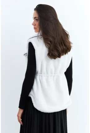Kadın Ekru Suni Kürk Cepli Yelek MK66