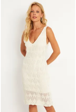 Kadın Ekru Triko Astarlı Midi Elbise HC1536
