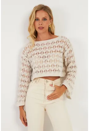 Kadın Ekru Triko Bluz YV254