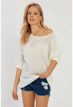 Kadın Ekru Triko Kazak SMT223