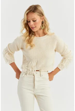 Kadın Ekru Triko Kısa Kazak YZ526