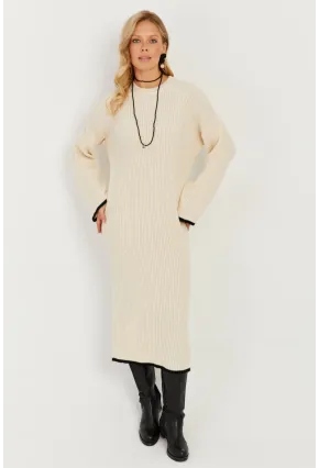 Kadın Ekru Triko Maxi Elbise MSF2538