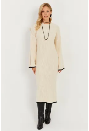 Kadın Ekru Triko Maxi Elbise SF2538