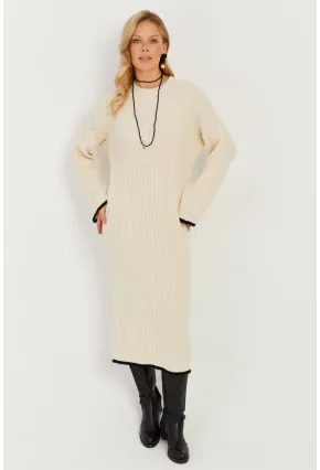 Kadın Ekru Triko Maxi Elbise SF2538