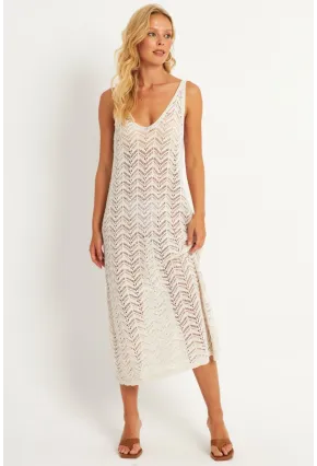 Kadın Ekru Triko Midi Plaj Elbisesi HC1482