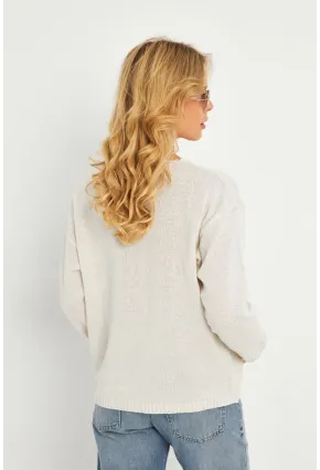 Kadın Ekru V Yaka Triko Bluz YV282