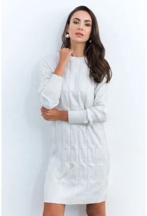 Kadın Ekru Varaklı Triko Midi Elbise NAR446