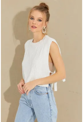 Kadın Ekru Yanları Bağlamalı Süveter YV210