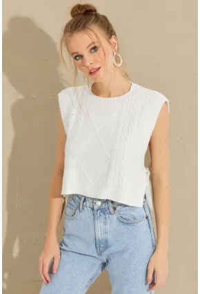 Kadın Ekru Yanları Bağlamalı Süveter YV210