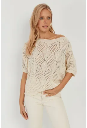 Kadın Ekru Yarasa Kol Ajurlu Triko Bluz YZ621