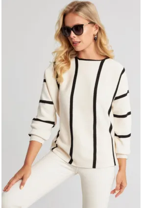 Kadın Ekru Yarasa Kol Triko Kazak YZ522