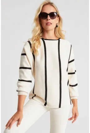 Kadın Ekru Yarasa Kol Triko Kazak YZ522