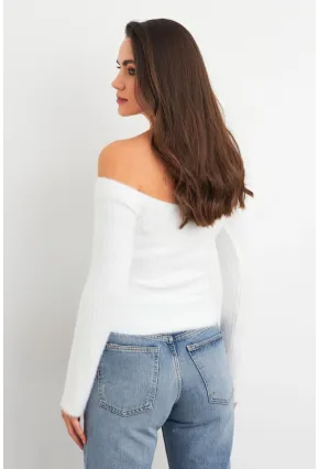 Kadın Ekru Yumuşak Dokulu Bluz SE7