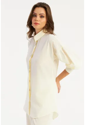 Kadın Ekru Zımbalı Gömlek MASF08