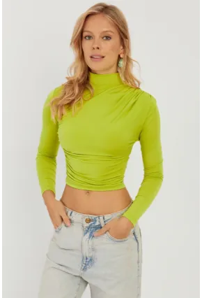 Kadın Fıstık Yeşil Büzgülü Kısa Bluz MEN2023-90