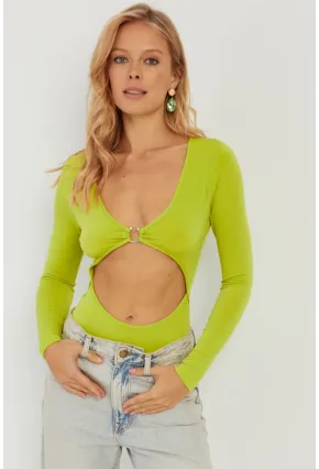 Kadın Fıstık Yeşil Dekolteli Çıtçıtlı Body MEN2026