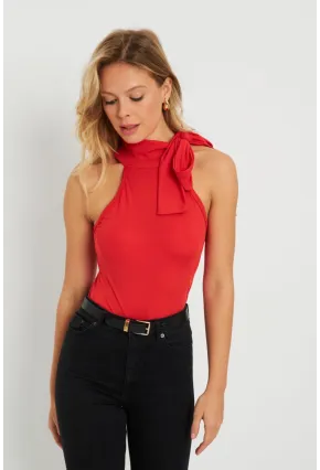 Kadın Fiyonklu Crop Bluz Kırmızı EY2726