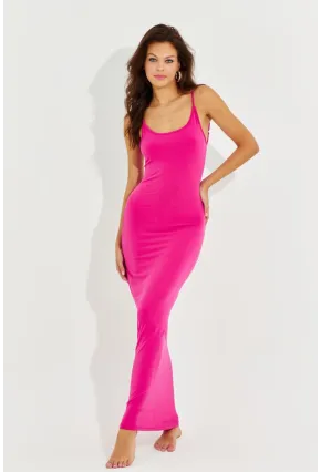 Kadın Fuşya Ayarlanabilir Askılı Maxi Elbise MEN2004