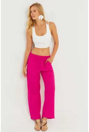 Kadın Fuşya Beli Lastikli Bürümcük Pantolon ZER405