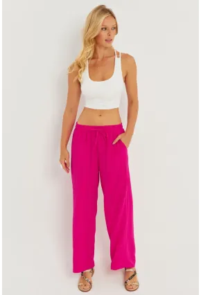 Kadın Fuşya Beli Lastikli Bürümcük Pantolon ZER405