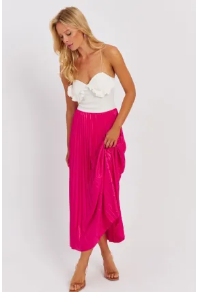 Kadın Fuşya Beli Lastikli Pilise Etek OW145