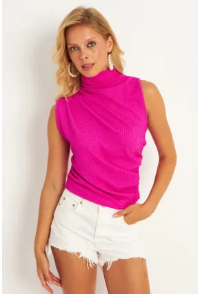 Kadın Fuşya Büzğülü Bluz HC1452