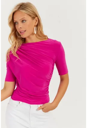 Kadın Fuşya Büzgülü Bluz YZ623