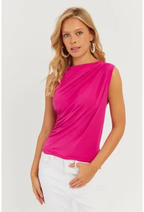 Kadın Fuşya Büzgülü Bluz YZ625